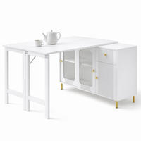 KOMODA bílá se skládací a výsuvnou deskou, skleněnými posuvnými dvířky, 122×40×82 cm - bílá/zlatá, kov/kompozitní dřevo (122/82/40cm) - STILVORA