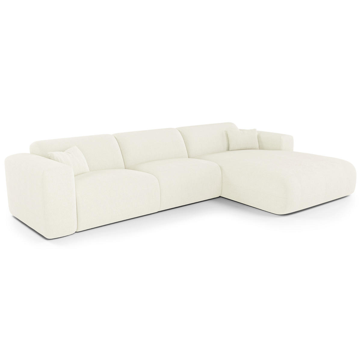 ECKSOFA RECHTS SCHLAFSOFA Gerippter Samt Creme 280cm - Creme, Textil (280/165cm) - Sia Home