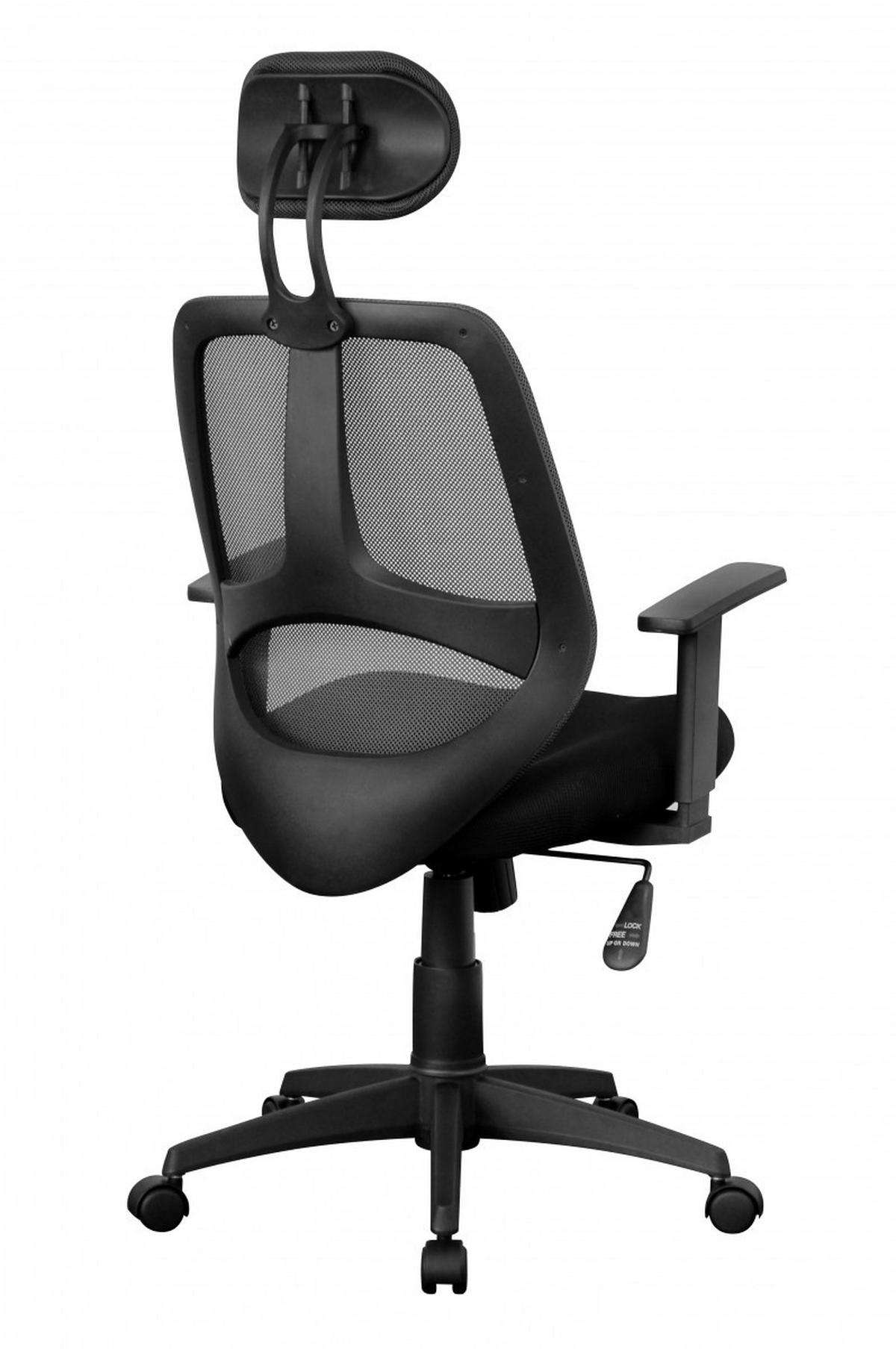 BÜRODREHSTUHL Schwarz Netz mit verstellbarer Kopfstütze, Armlehnen und 120 kg Belastbarkeit KOMFORTABEL - Schwarz, Textil (61/127/57cm) - KADIMA DESIGN