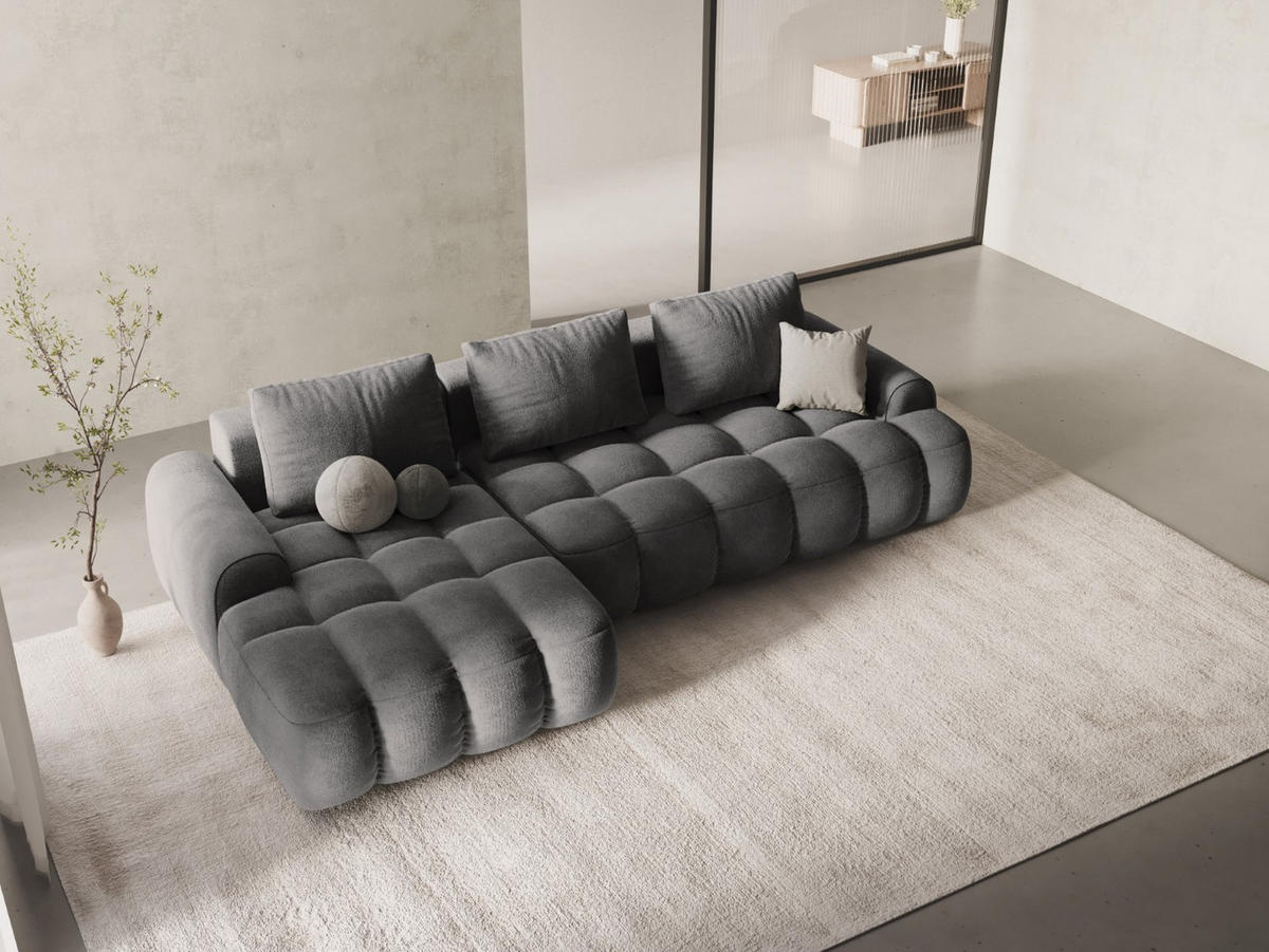 AUSKLAPPBARES-ECKSOFA links mit Container Linz aus Samt grau 3 Sitzplätze - Grau, Textil (142/275cm) - Cosmopolitan Design