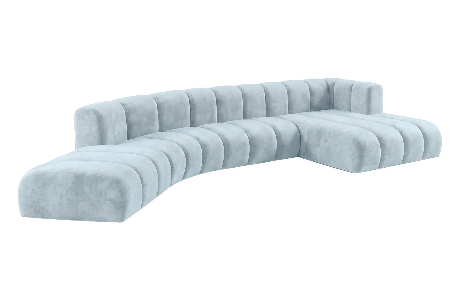 ECKSOFA Modulares In L-Form, Velvet-Stoff Riviera, Babyblau, Rechts, GRAND Round - Hellblau, Holz (445/179cm) - Kaiser Möbel