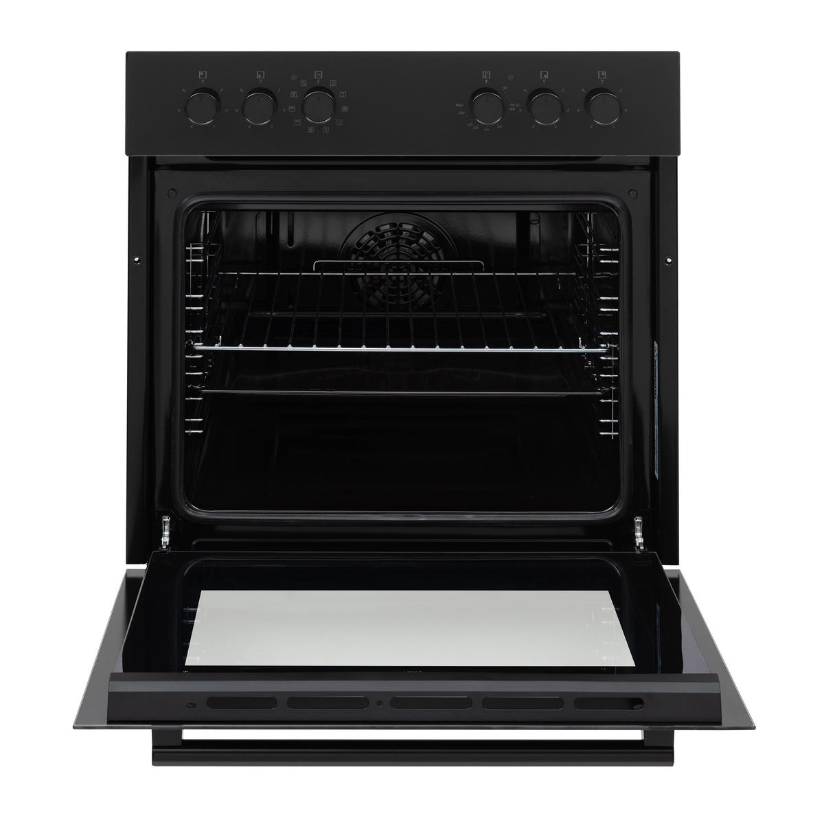 EINBAUHERD-SET, Backofen mit Grill und Umluft, Rahmenloses Glaskeramik-Kochfeld mit 4 Zonen, 65 Liter, 60 cm, Edelstahl - Schwarz, Keramik/Metall (59.5/59.5/57cm) - Telefunken