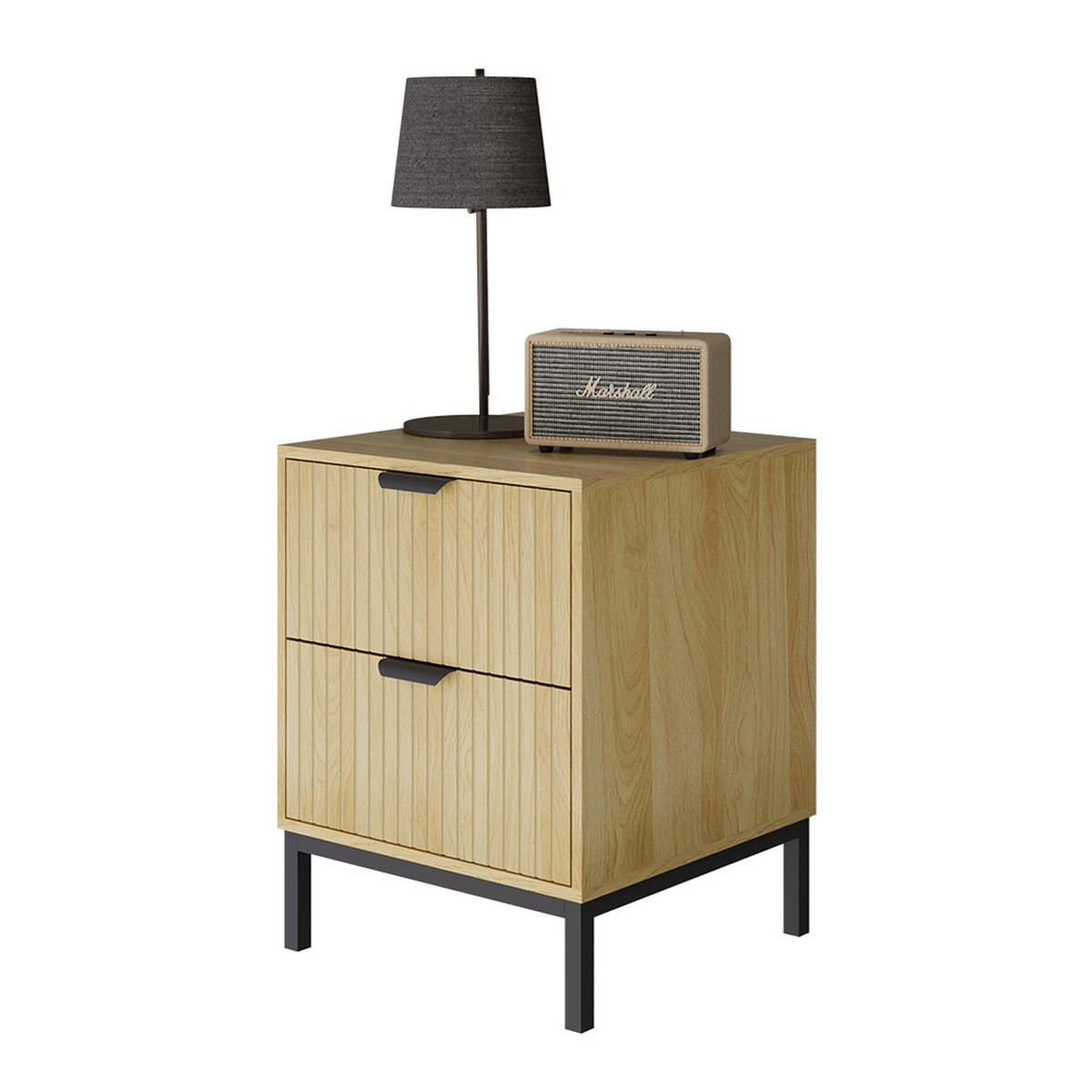 NACHTTISCH Lennox Eiche 40 x 52 cm mit 2 Schubladen - Eichefarben/Schwarz, Holzwerkstoff (40/52/40cm) - Vicco