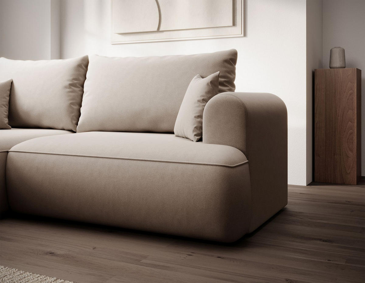 ECKSCHLAFSOFA Ovo Mini Beige Easy-Clean-Samtbezug - Beige/Schwarz, Kunststoff/Textil (238/156cm) - Selsey