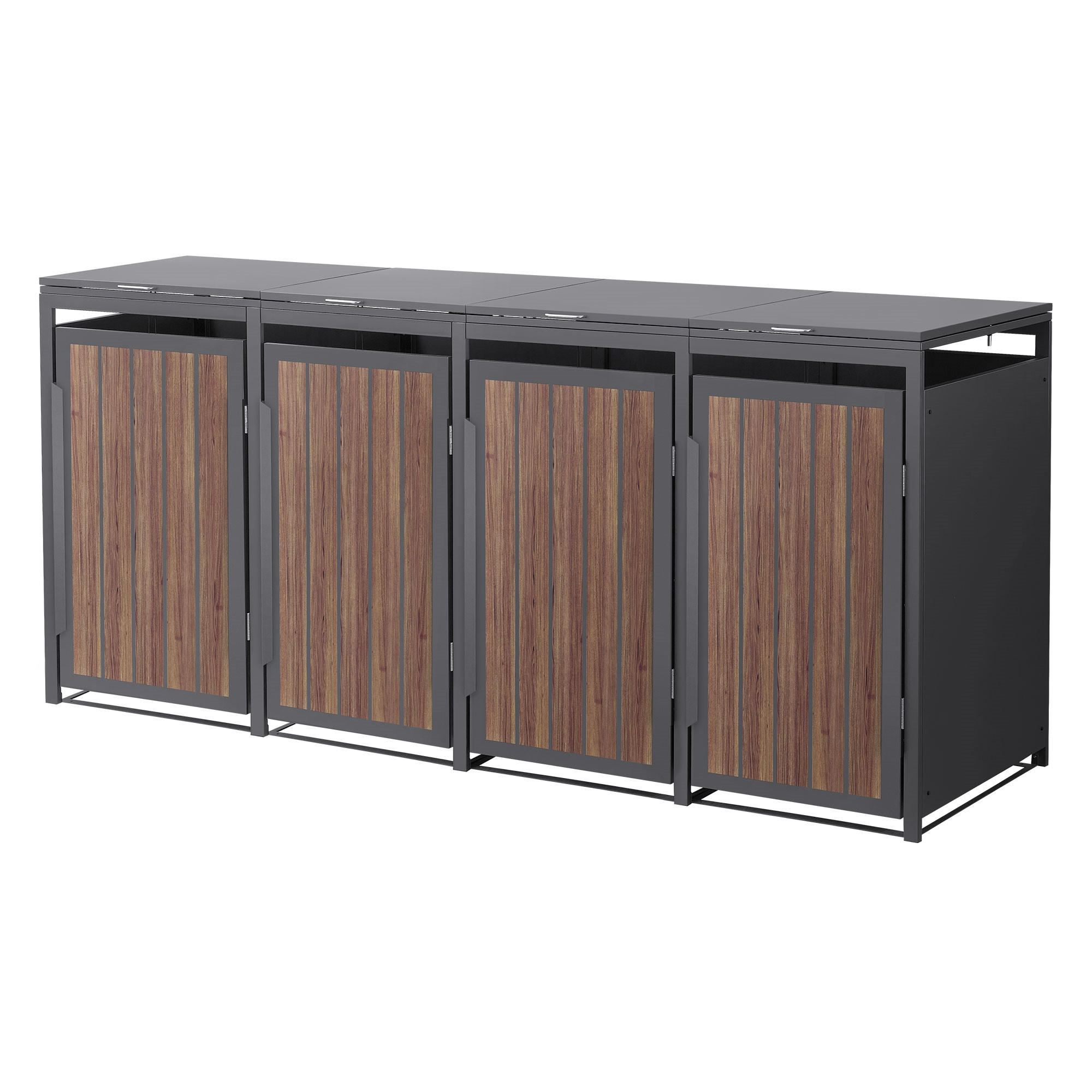 MÜLLTONNENBOX 4er 240L 260x80x120 cm Anthrazit-Eiche dunkel aus Stahl - Dunkelbraun, Metall (80/120/260cm) - ML-DESIGN