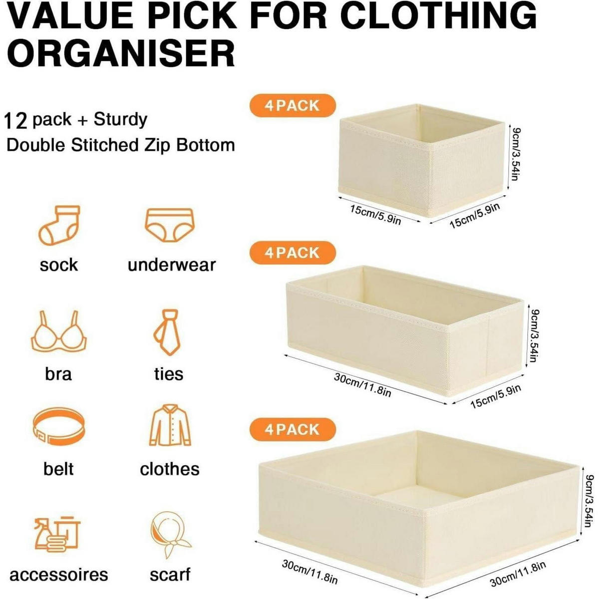 SCHUBLADEN Organizer 12-teiliges Set Beige - Multicolor, Textil (9/30/30cm)