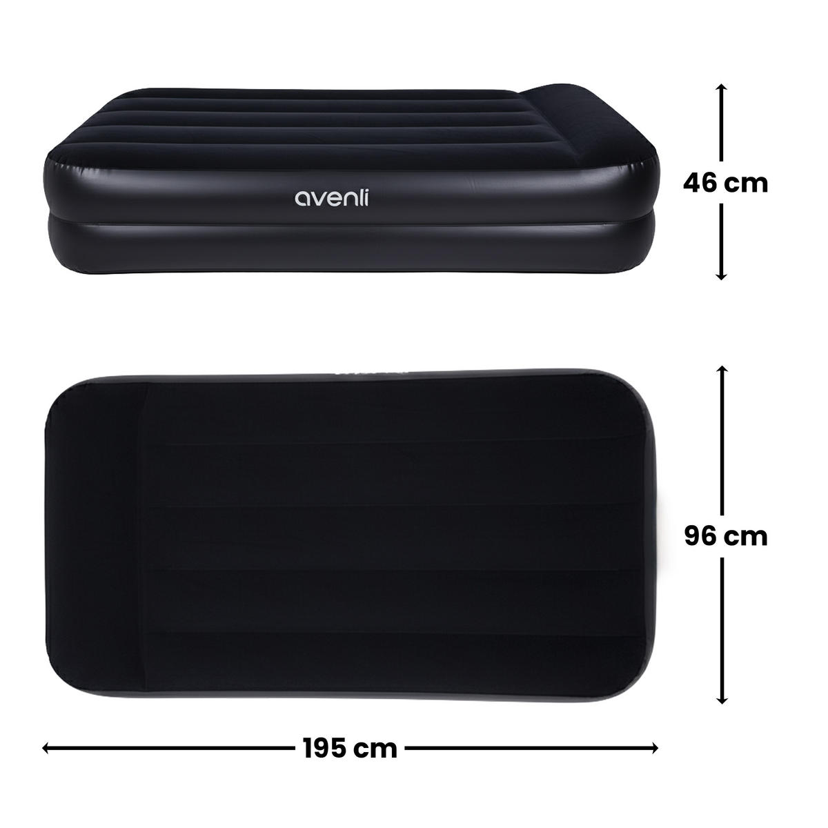 LUFTBETT Luftmatratze selbstaufblasend 195 x 96 x 46 cm mit integrierter Pumpe - Schwarz, Kunststoff (96/195cm) - Avenli
