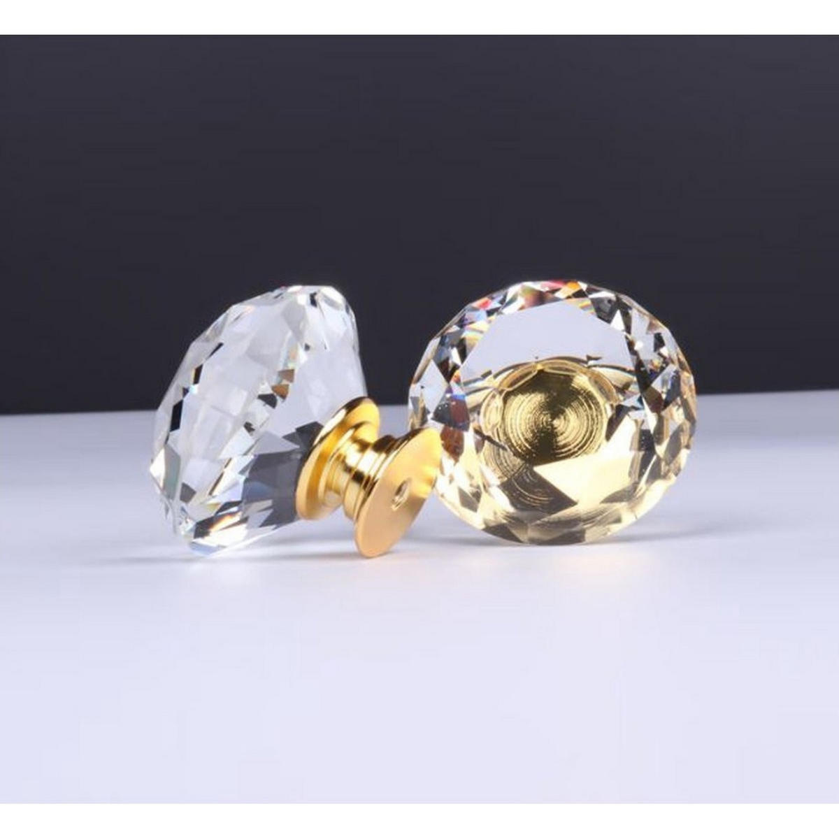 GLASKNAUF 10er-Set Gold Diamant Zinklegierung 30 mm mit Schrauben Schrank Küche - Goldfarben, Glas (3/3/3cm) - MCBOSON