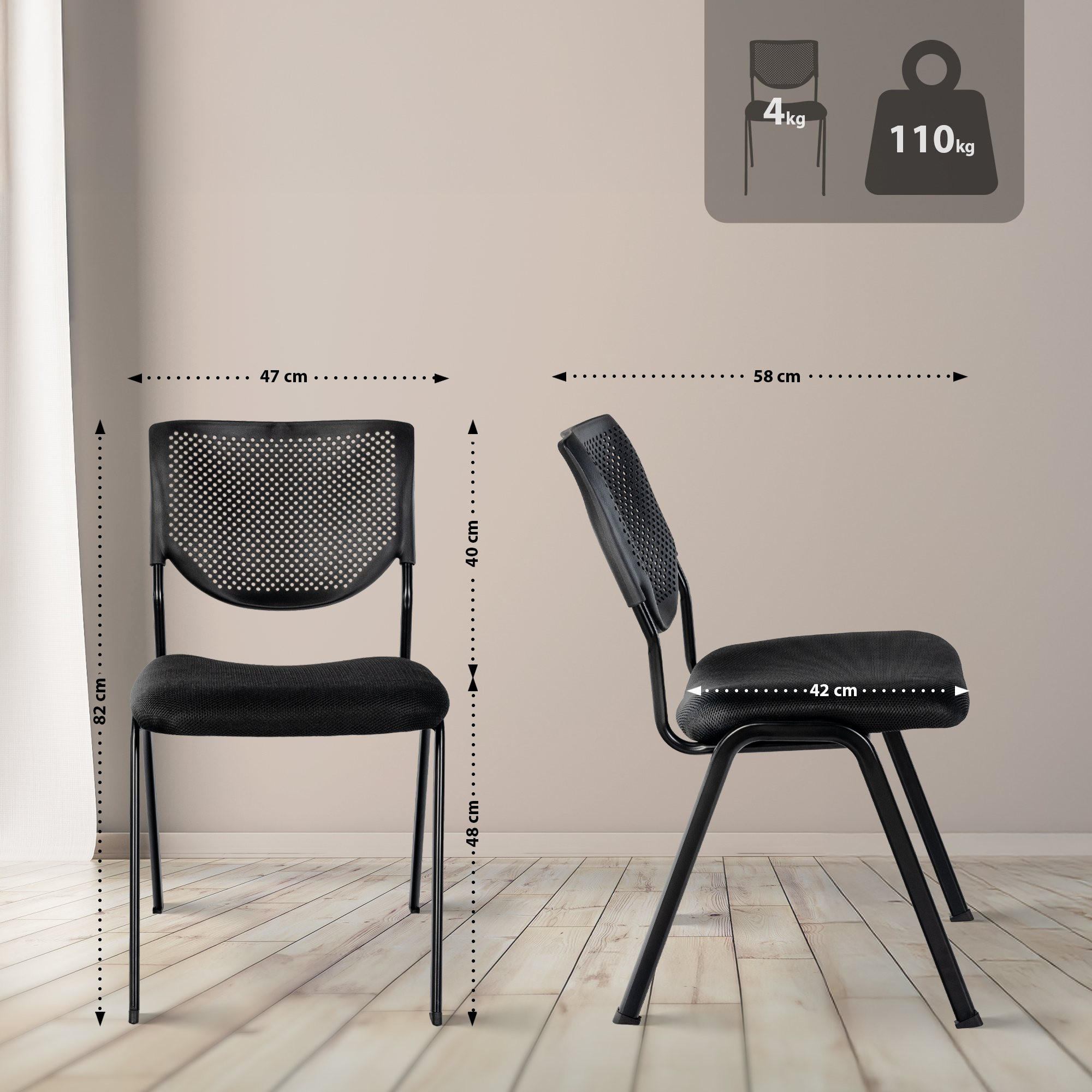 Thumbnail - CLP Stapelstuhl, Schwarz, Schwarz, Textil, 47x82x58 cm, Esszimmer, Stühle, Esszimmerstühle, Vierfußstühle