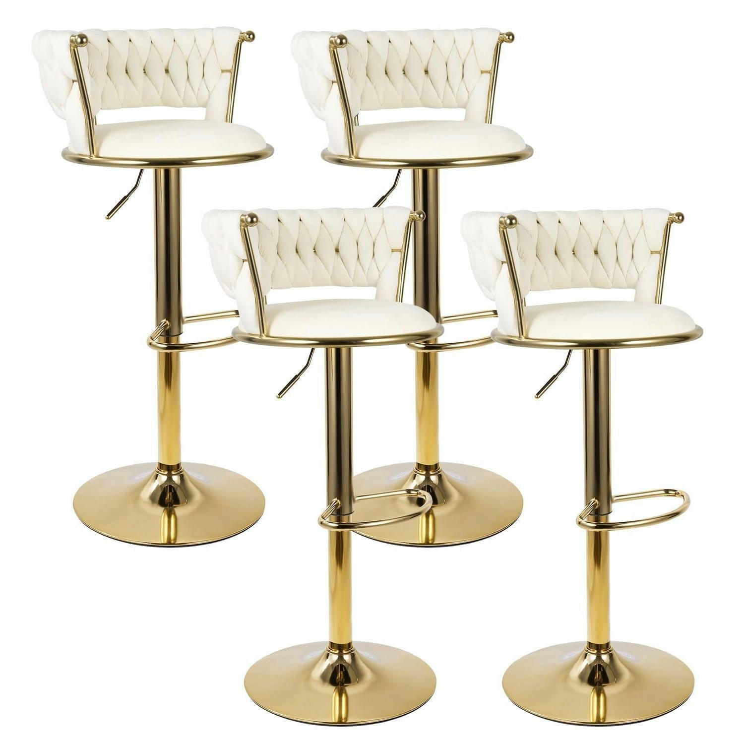 BARHOCKER 4er Set Höhenverstellbar mit Rückenlehne Gold/Beige - Goldfarben, Metall (46/100/46cm)