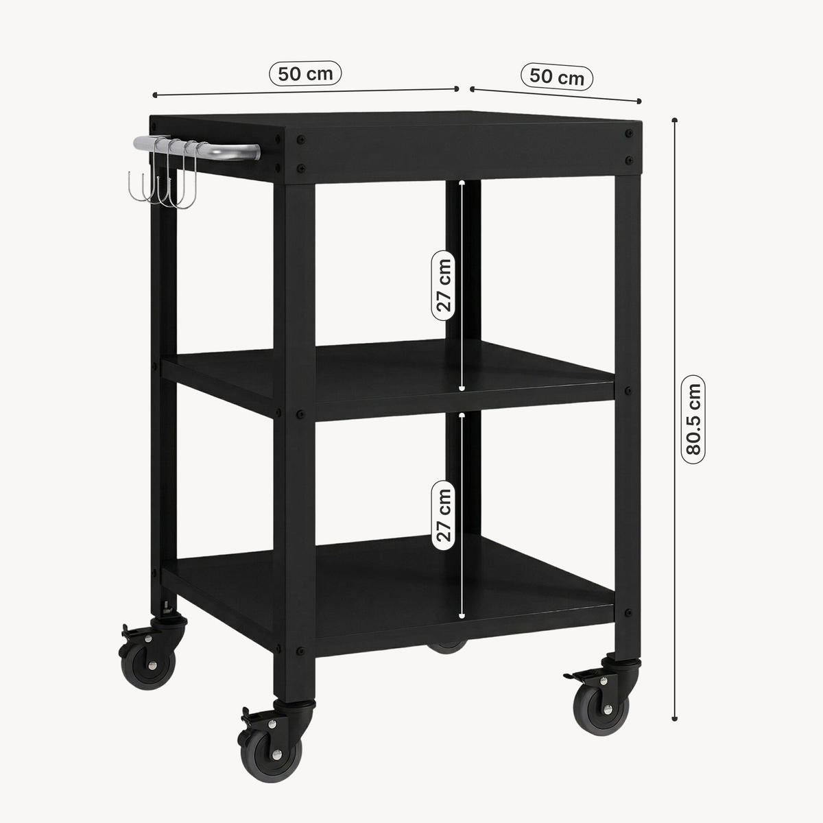 ZAHRADNÍ SERVÍROVACÍ VOZÍK Bolognano - černá, kov (50/80.5/50cm) - casa.pro