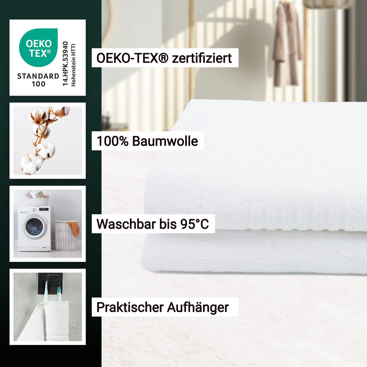 SAUNATUCH, 2er-Set, 70x180 cm, 100% Baumwolle, Weiß - Weiß, Textil (70/180cm) - Zollner