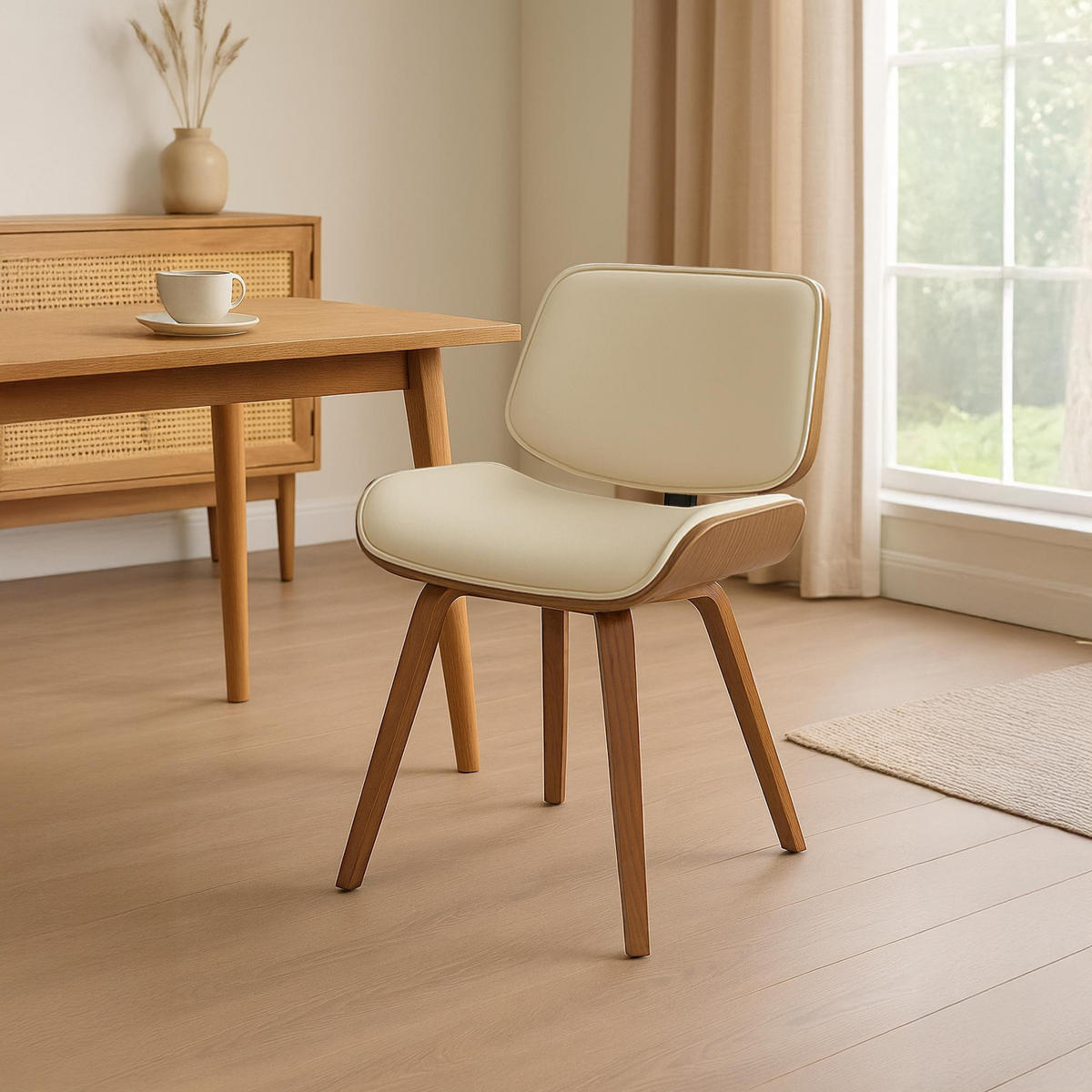 BESUCHERSTUHL Lederlook Walnuss/Creme - Walnussfarben/Creme, Holz/Textil (55/80/41cm) - CLP