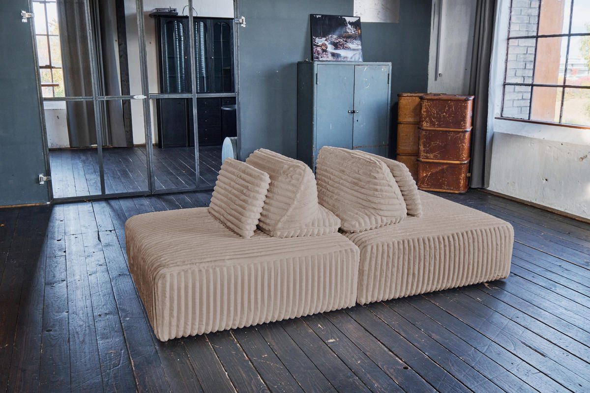MODULSOFA WIOLO SOFT 2 MODULE 2 KISSEN Taupe Cord - Taupe/Schwarz, Kunststoff/Textil (222/84/111cm) - KAWOLA