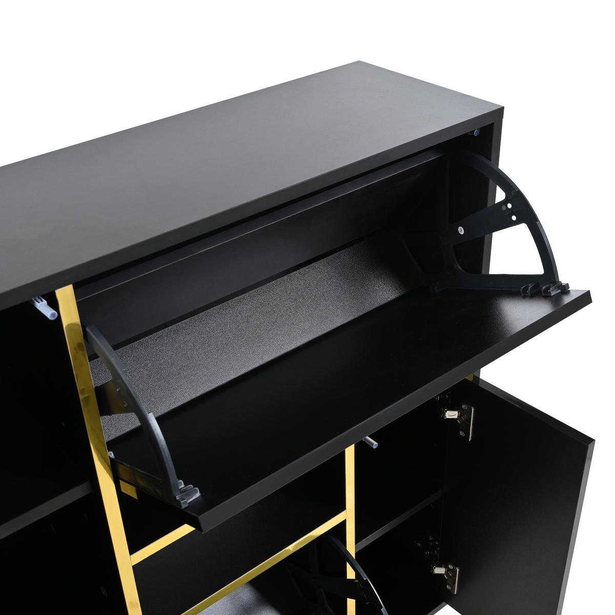 SCHUHSCHRANK in Schwarz Hochglanz Schuhkipper mit LED-Licht für Eingangsbereiche, Flur und Schlafzimmer, B80/T25/H96 cm - Goldfarben/Schwarz, Holzwerkstoff/Metall (80/96/25cm) - STILVORA