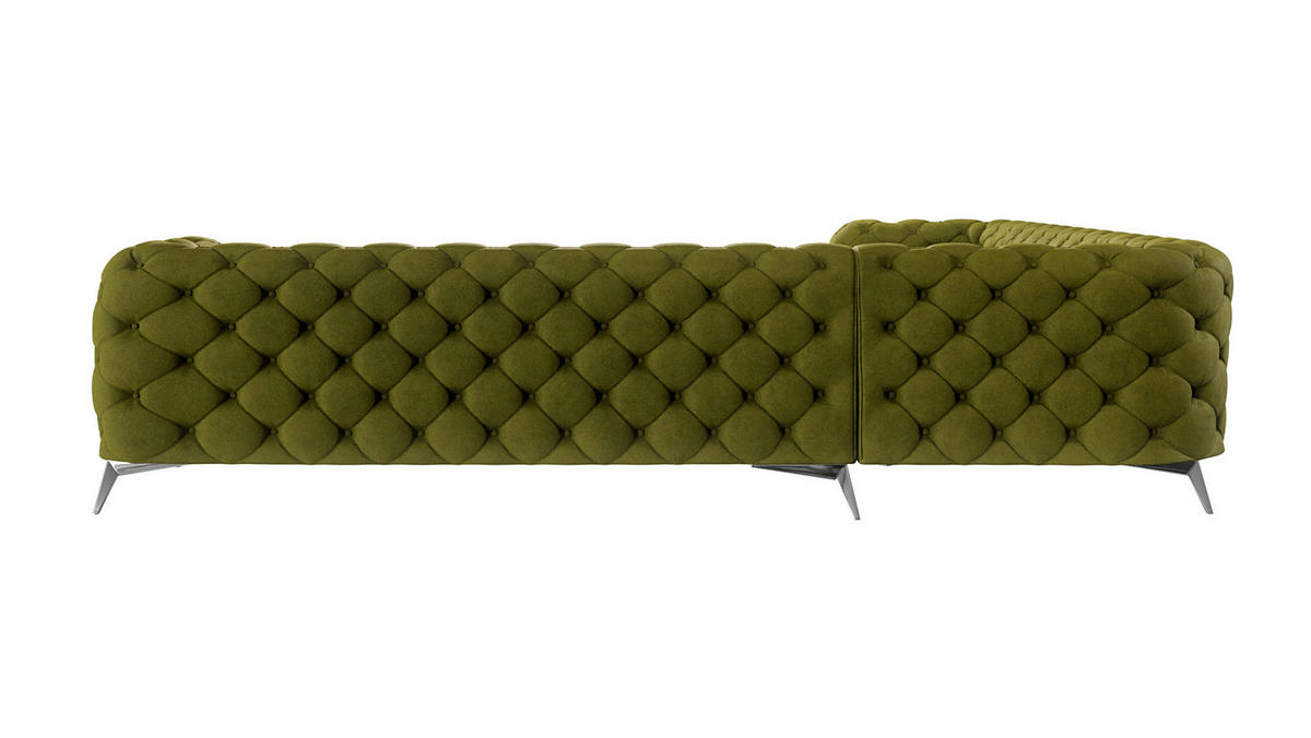 ECKSOFA Chesterfield Laura Olive Samt - Silberfarben/Olivgrün, Holz/Textil (323/323cm) - S-Style Möbel