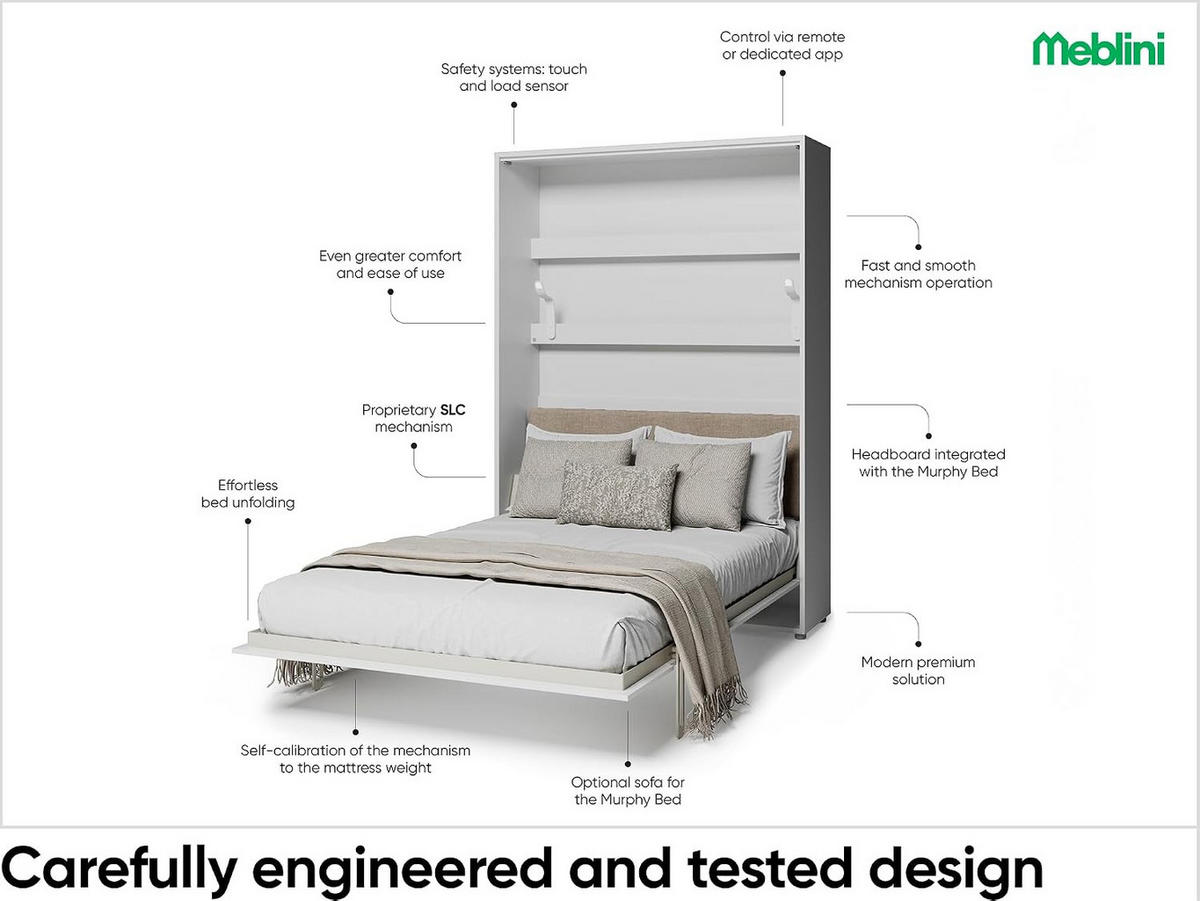 SCHRANKBETT BED CONCEPT BC-36 - Weiß Hochglanz/Beige, Holzwerkstoff (140/200cm)