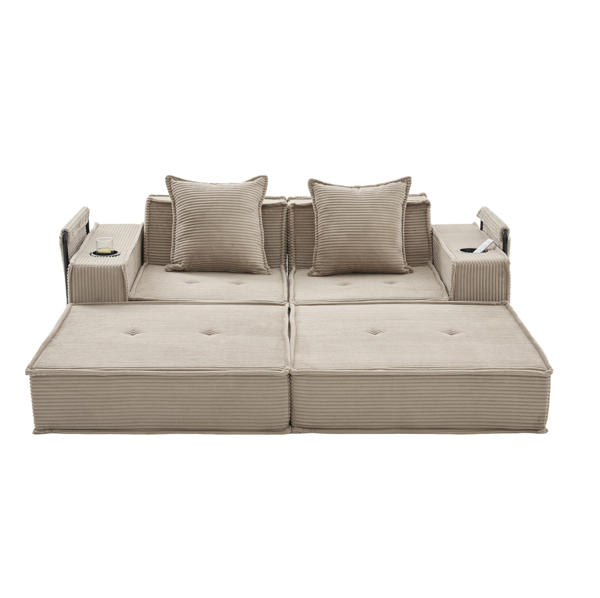 2-SITZER-SOFA 162/78/66 cm mit 2 Kissen, Seitentaschen und modularer Form, Cord Khaki - Beige, Textil (162/66/78cm) - Redom