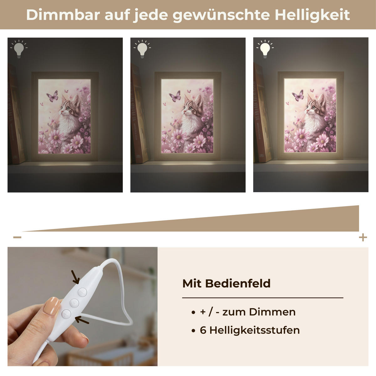 NACHTTISCHLAMPE Kätzchen - Blumen - Schmetterlinge - Lila 15x20 cm - Altrosa, Holzwerkstoff (8/15/20cm)