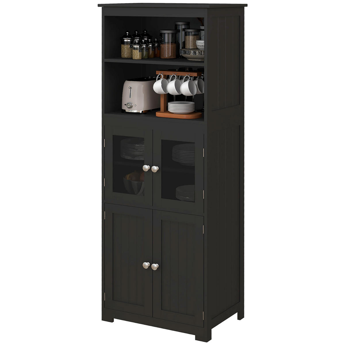 HIGHBOARD DE-11098 2 Glastüren Schwarz - Schwarz, Holzwerkstoff (30/162/60cm) - ComfortXL