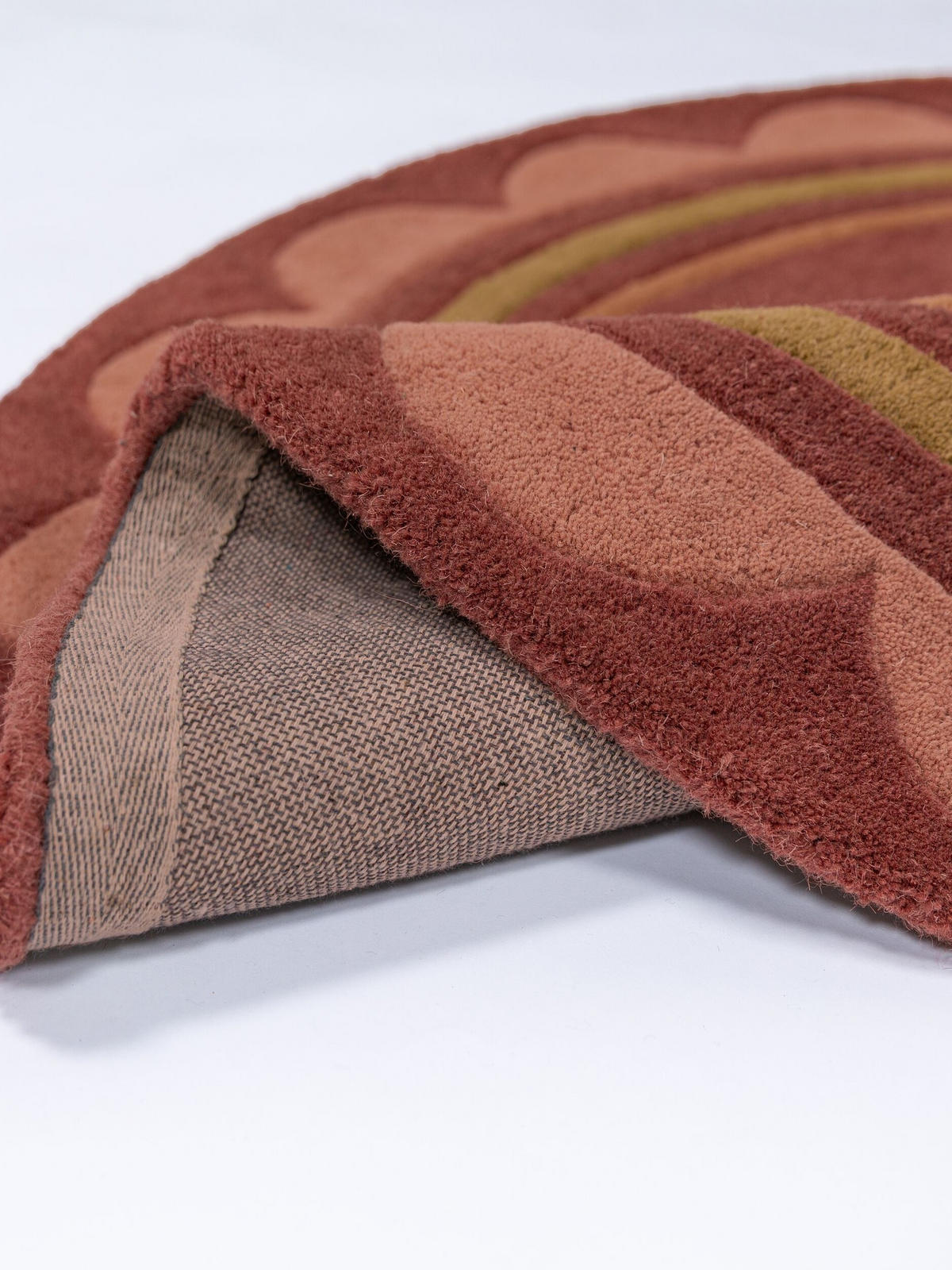 WOLLTEPPICH handgetuftet WENSUM, Scallop-Bordüre, Beerenrot, Ø 120 cm - Rot, Textil (120/120cm) - KADIMA DESIGN