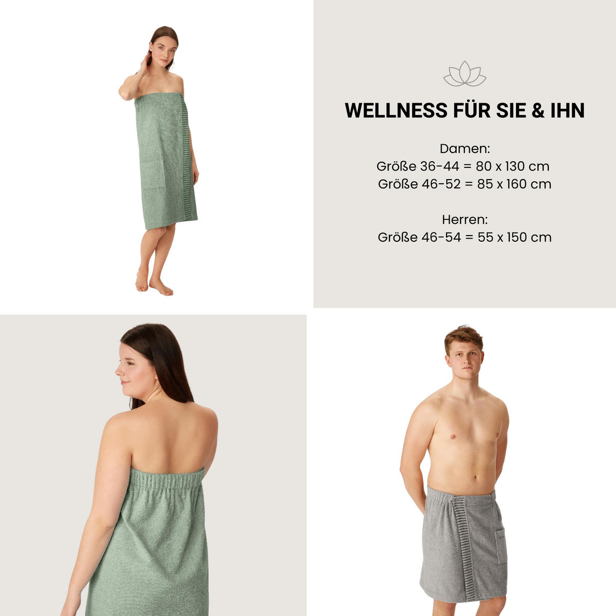 SAUNAKILT Rom Damen - Plus Size - 46-52 - Hellgrün - Hellgrün, Textil (85/160cm) - SCHIESSER