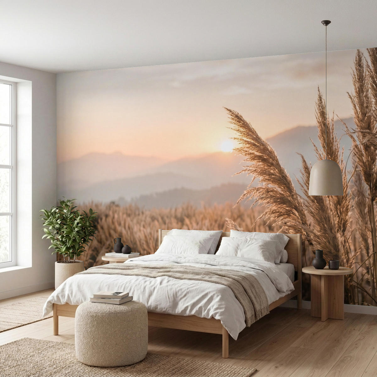 TAPETE - Gras - Feld - Sonne - Natur - 450x240 cm - Sandfarben, Papier (450/240cm) - OnlyWow