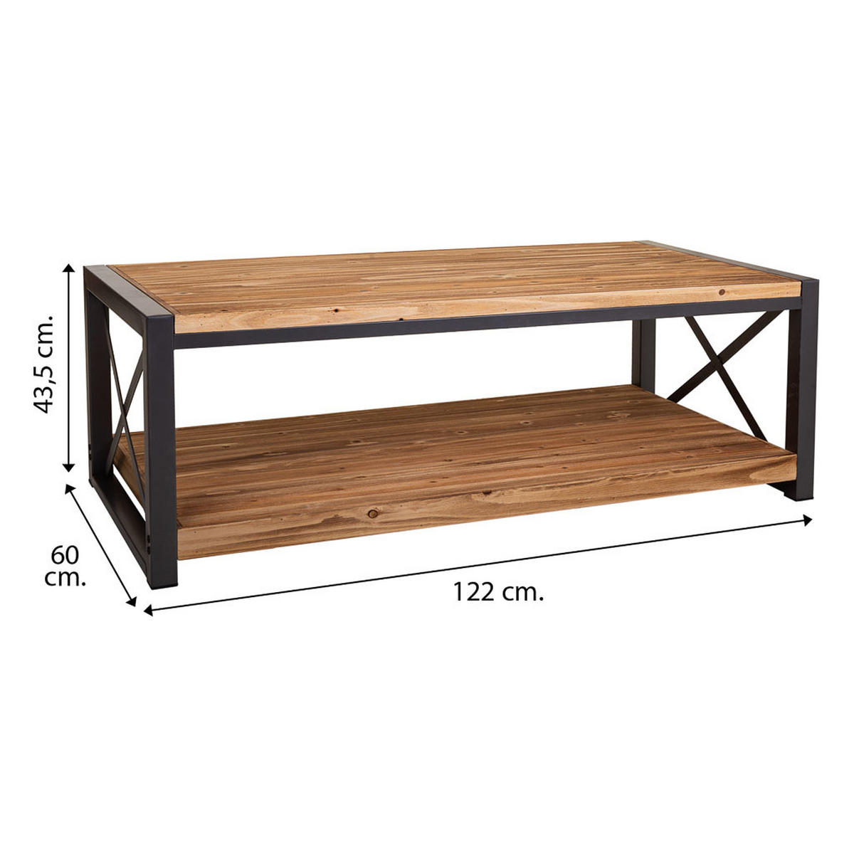 BEISTELLTISCH aus Metall und Holz, 122x60x44cm - Multicolor, Holz (60/122/44cm) - Wanderlust