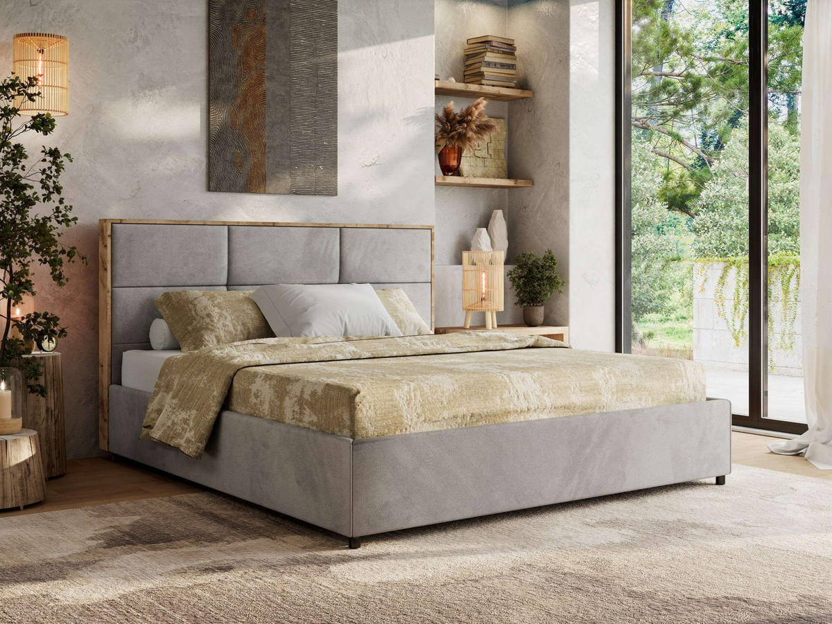 POLSTERBETT LERIO CLASSIC 200/200 - Hellgrau Velvet - Schaum-Matratze - Hellgrau, Textil (200/200cm) - MKS