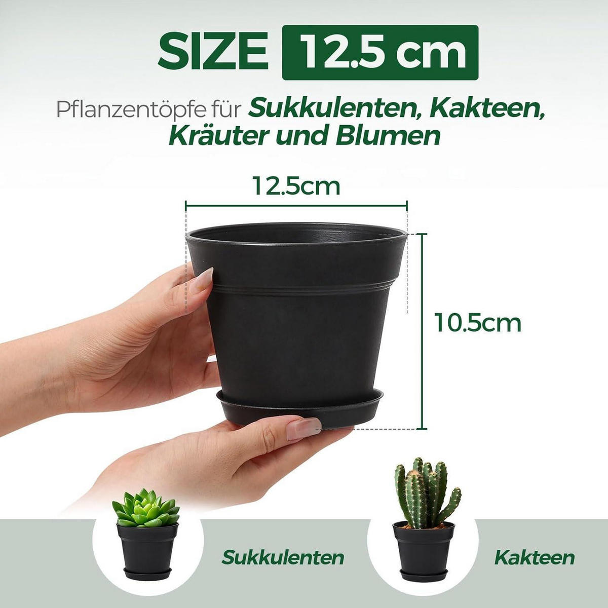 BLUMENTOPF 6er-Set Kunststoff Schwarz 12,5 cm - Schwarz, Kunststoff (12.5/10/12.5cm)