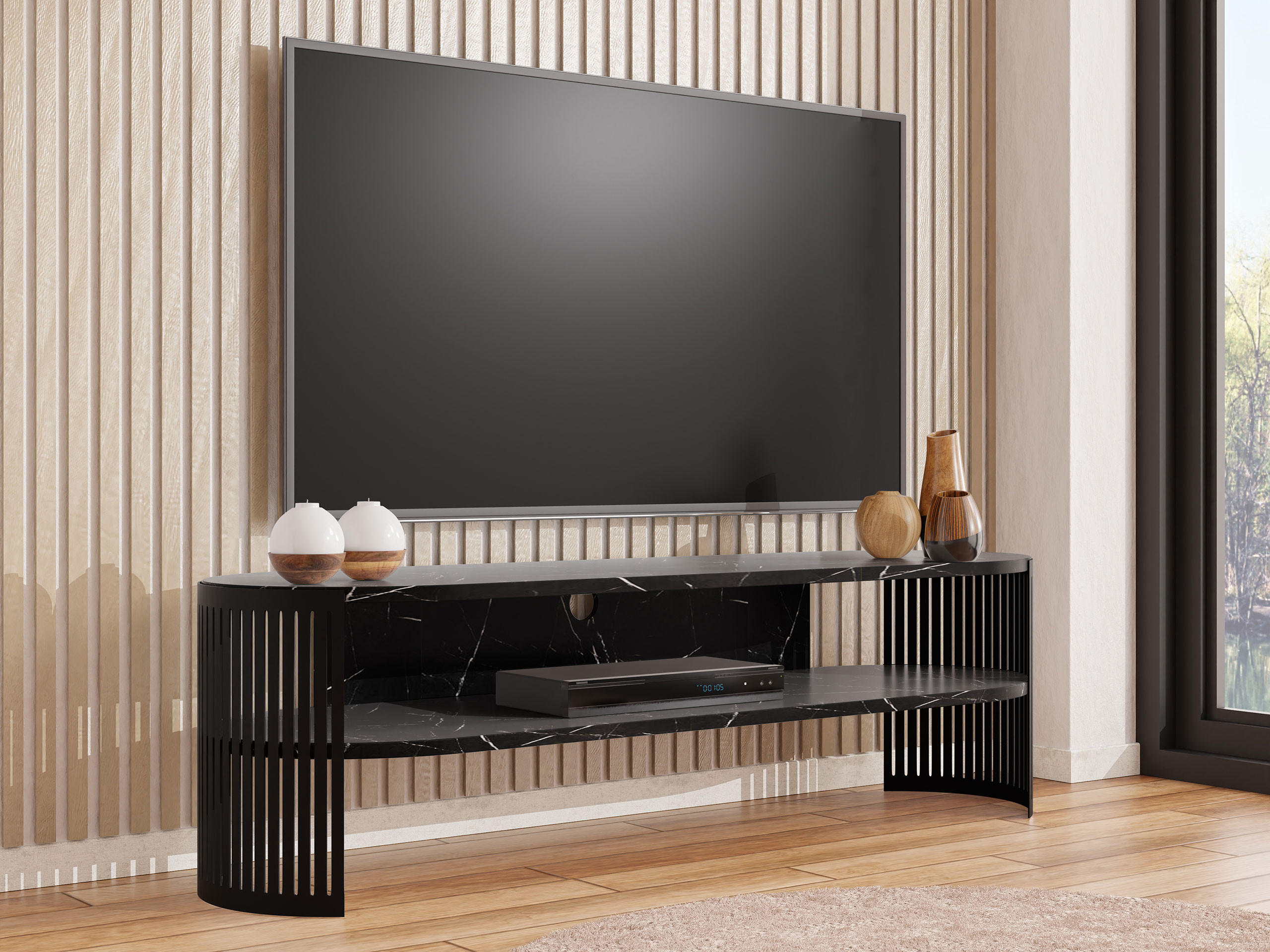 TV-LOWBOARD Fikoli Oval - Multicolor/Schwarz, Holzwerkstoff/Metall (140/40/40cm) - MIRJAN24
