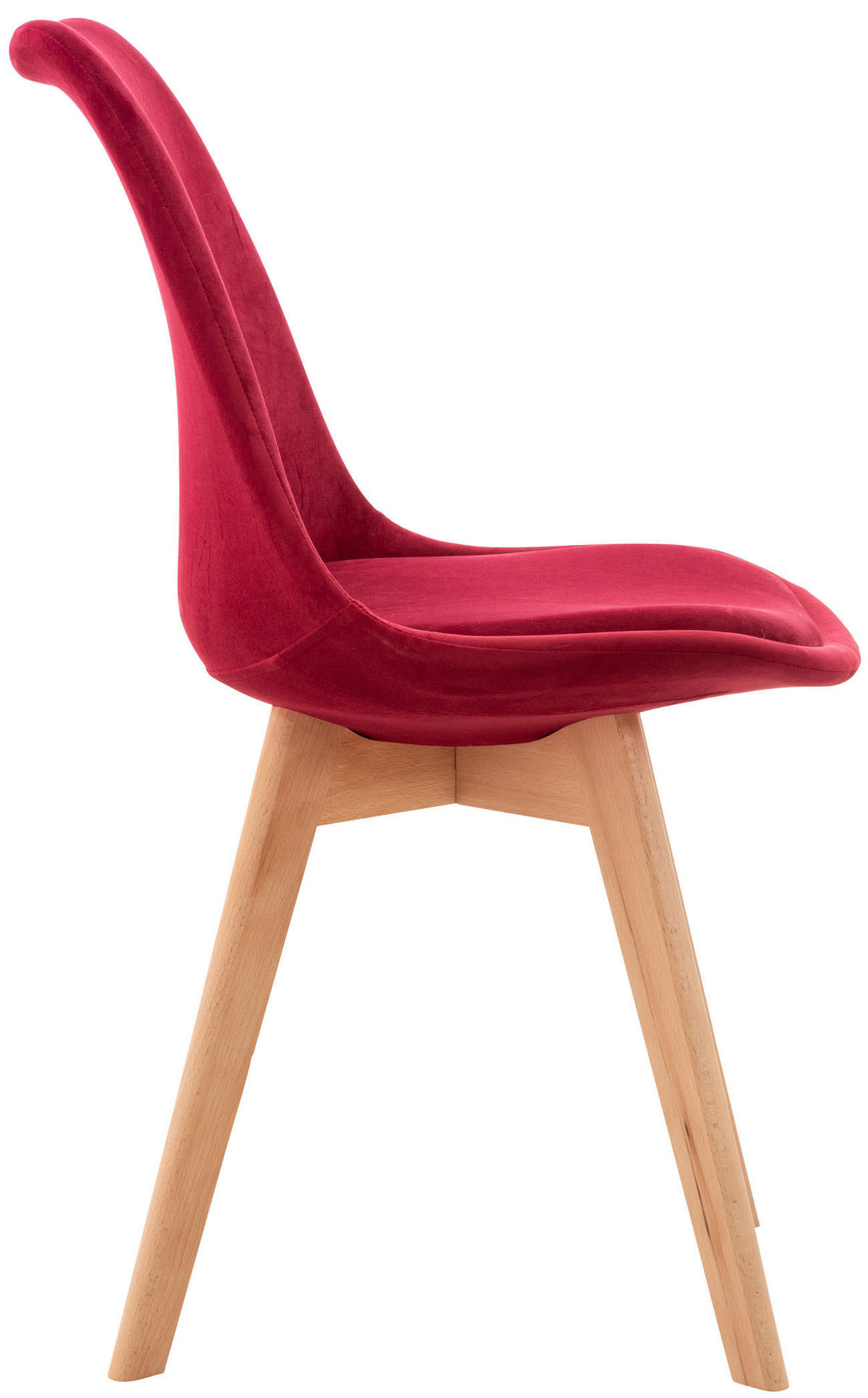 STUHL 4er Set Samt rot - Eukalyptusholzfarben/Rot, Holz/Textil (49/83/50cm) - CLP