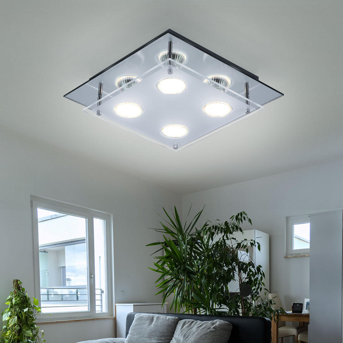 LED DECKENLEUCHTE Glas Chrom Silber - Silberfarben, Glas (27/27/8cm) - Globo Lighting