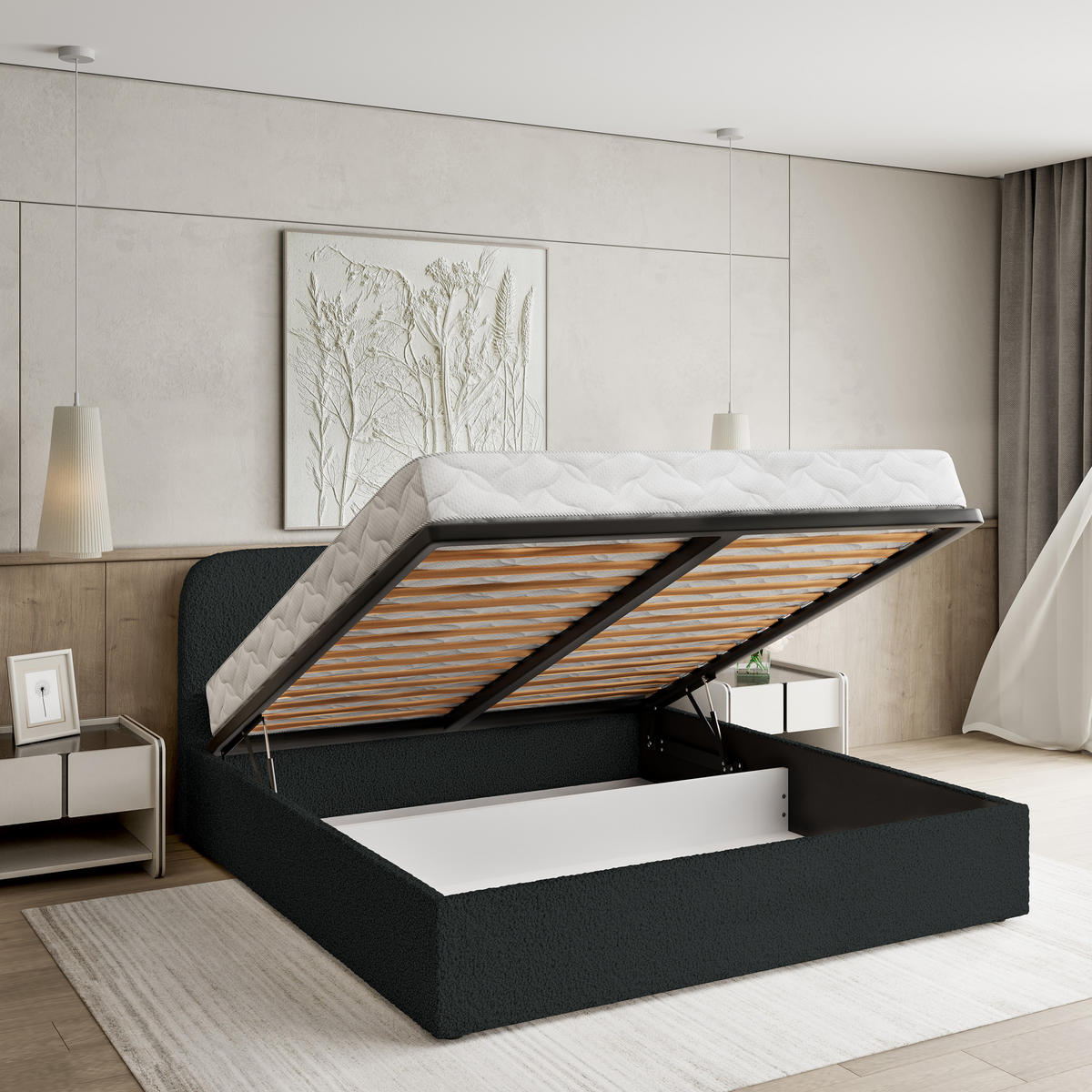 ČALOUNĚNÁ Postel RENIVE 200x200 cm Černá - černá, kompozitní dřevo/textil (200/200cm) - MASSENO