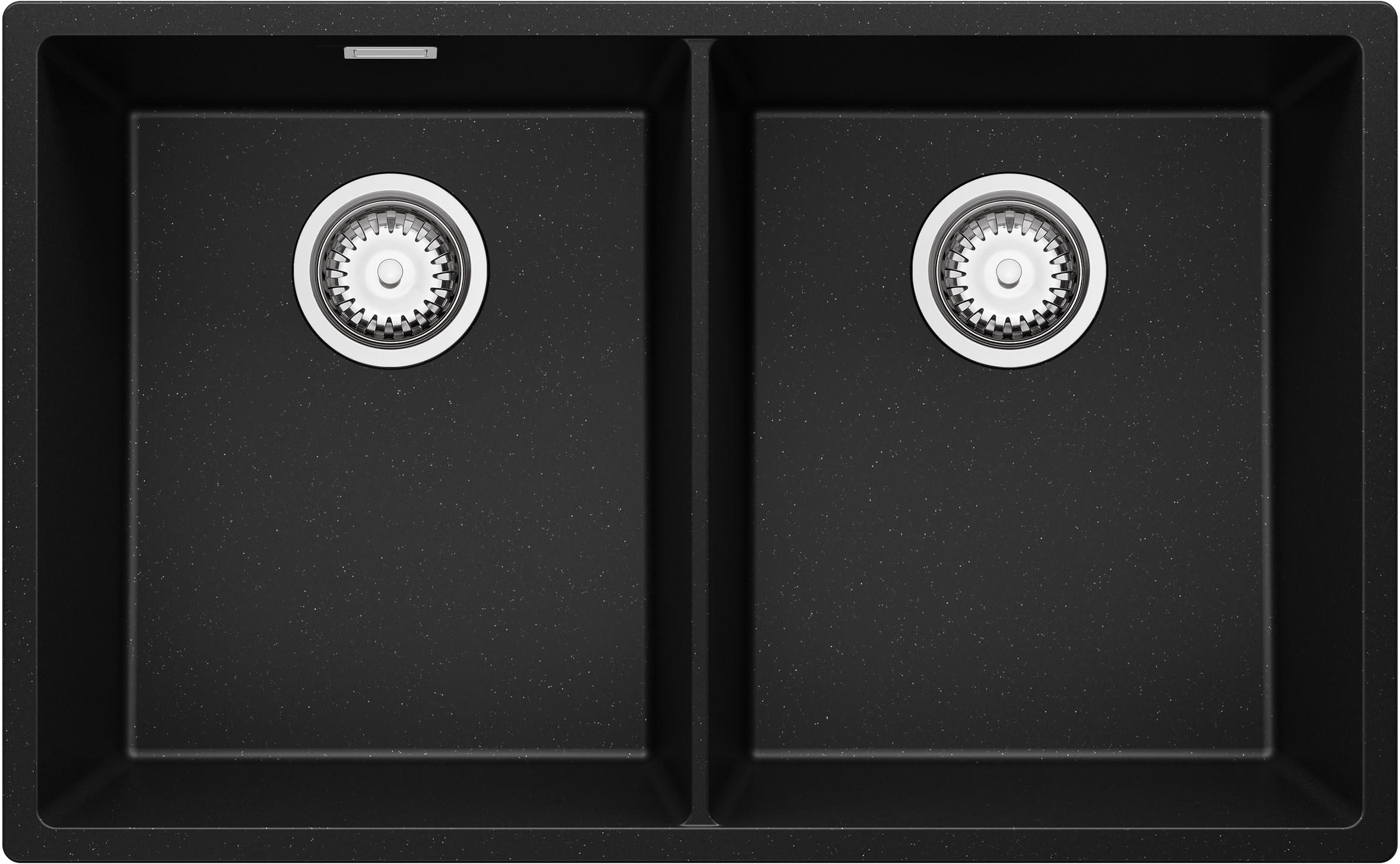 UNTERBAUSPÜLE GRANIT London Twin, 2-er set Schwarz Metallic 76/47 cm 2 Becken + Ablauf-Set ab 80er Unterschrank - Chromfarben/Schwarz Hochglanz, Kunststoff (76/20/47cm) - Primagran