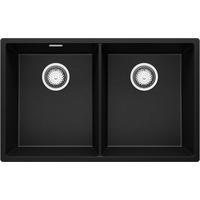 UNTERBAUSPÜLE GRANIT London Twin, 2-er set Schwarz Metallic 76/47 cm 2 Becken + Ablauf-Set ab 80er Unterschrank - Chromfarben/Schwarz Hochglanz, Kunststoff (76/20/47cm) - Primagran