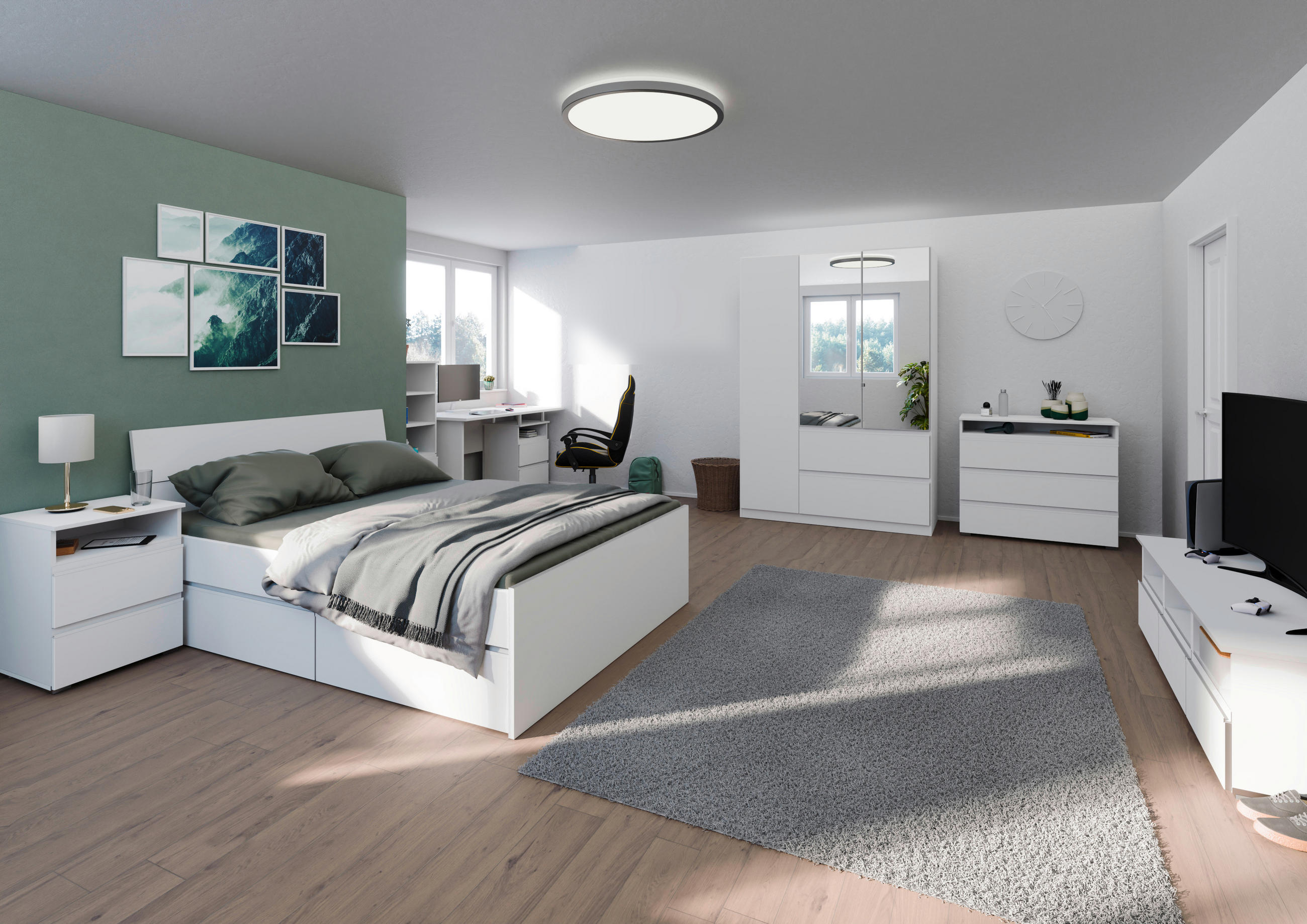 JUGENDZIMMER Joel in Weiß 7 teilig - Weiß, Holzwerkstoff (120/200/80cm)