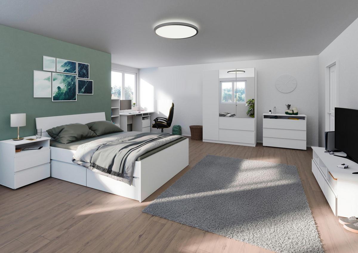 JUGENDZIMMER Joel in Weiß 7 teilig - Weiß, Holzwerkstoff (120/200/80cm)