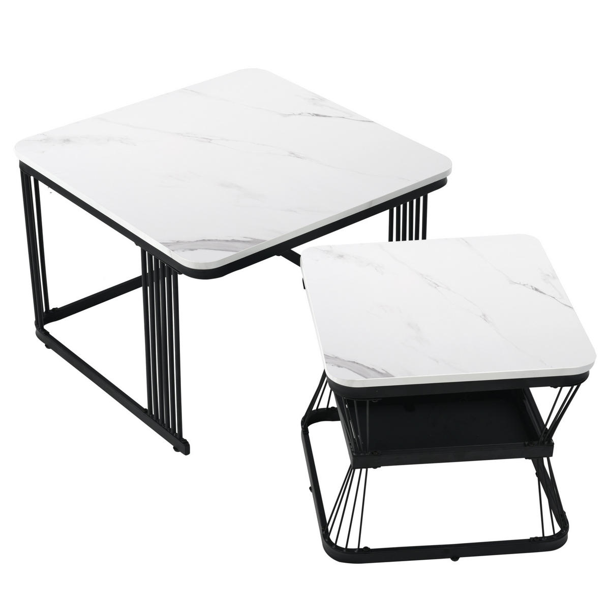 KOMPLET pomožnih mizic, 65/65/45 in 45/45/39,5 cm, MDF bela z marmornim videzom - bela, leseni material (65/65/45cm) - BEAOK