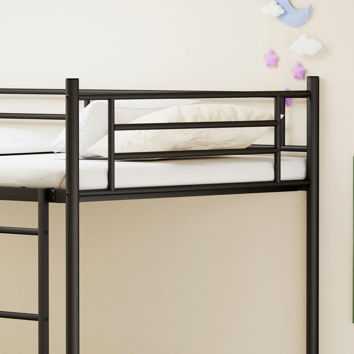 ETAGENBETT 90/190 cm mit Metalltreppe und Geländer, DE-41905, in Schwarz - Schwarz, Metall (90/190cm) - ComfortXL
