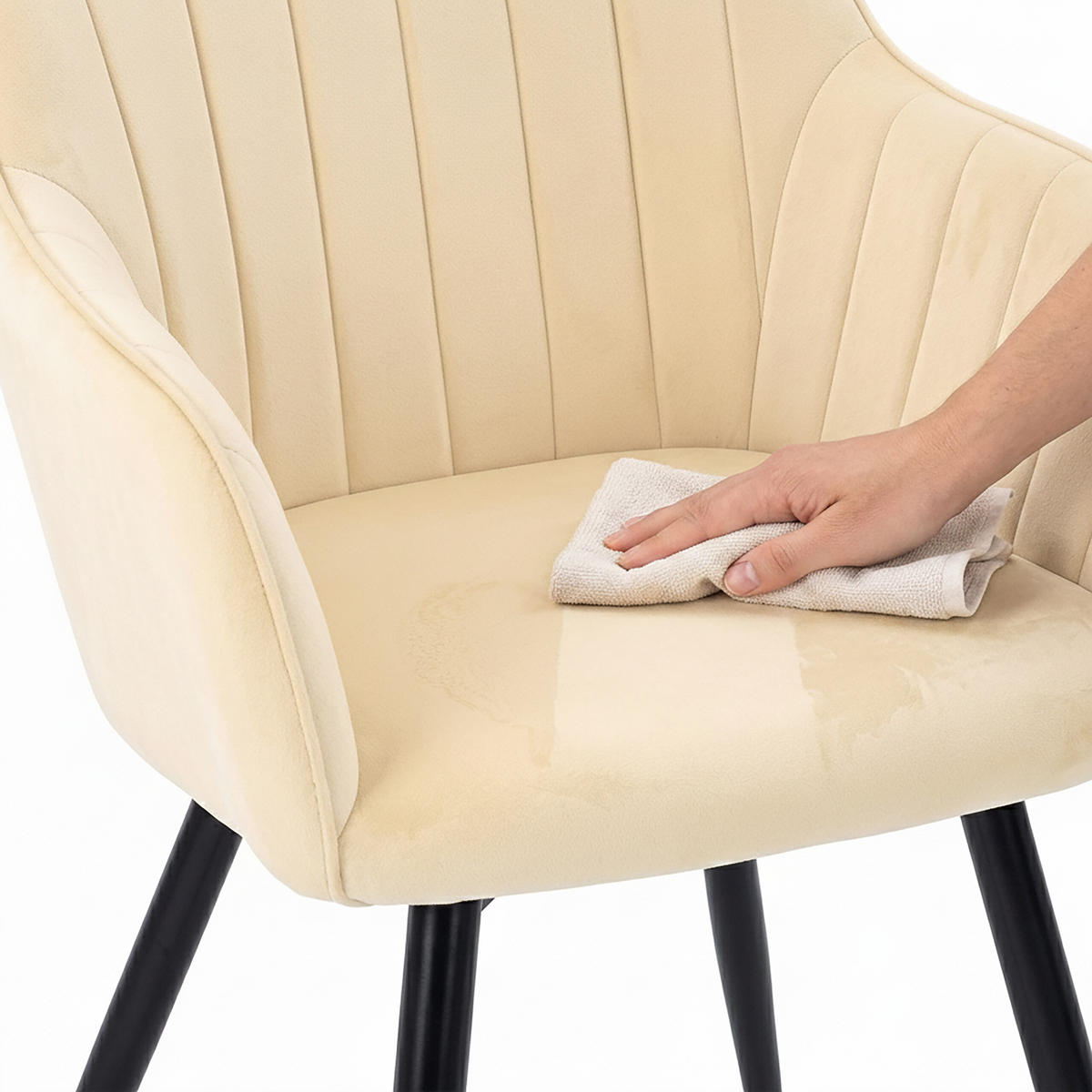STOL Beige matstol 2-pack sammet metall - Beige, Trä/Textil (56/81/61cm) - Relaxdays