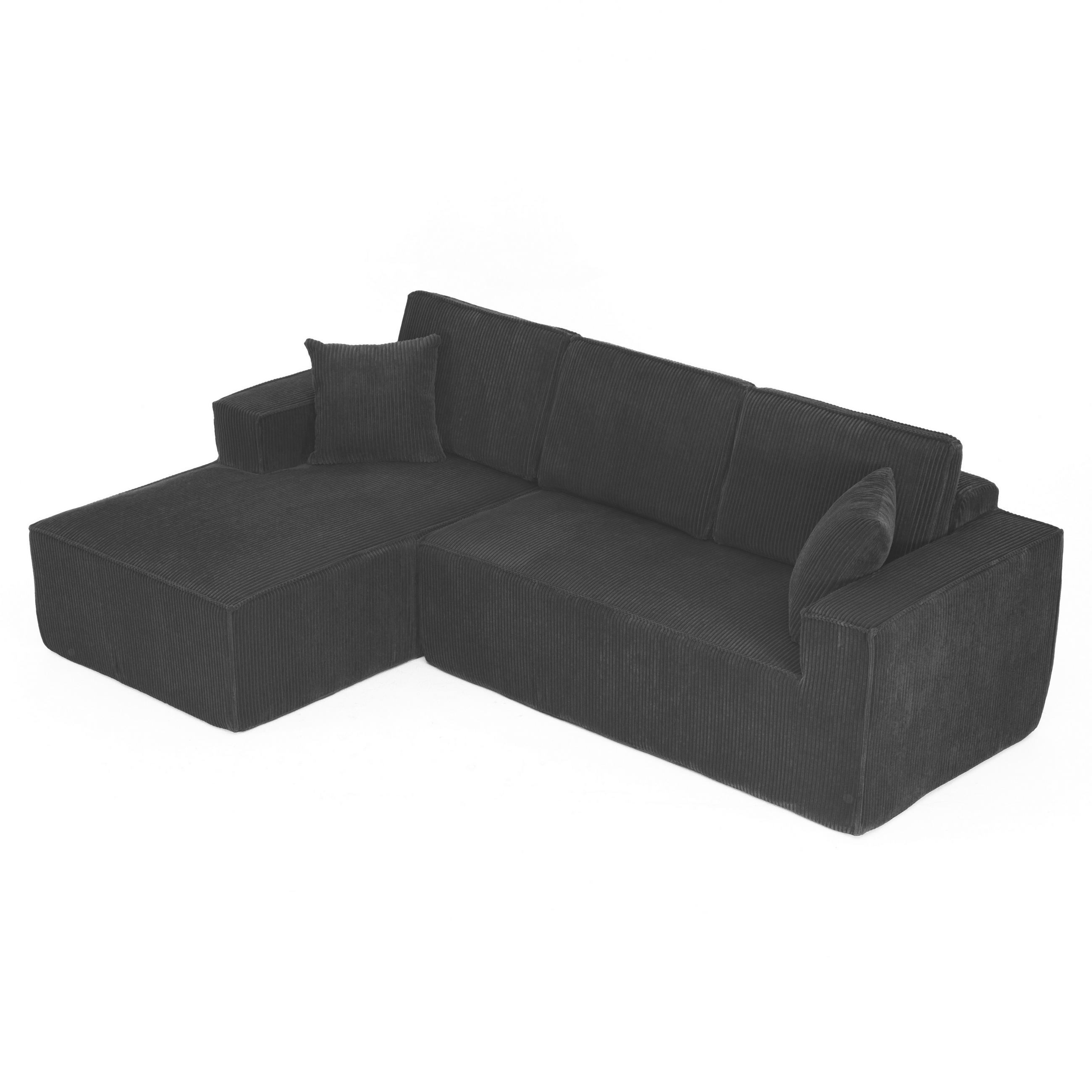 ECKSOFA Cord Schwarz mit 2 Kissen - Schwarz, Textil (235/128cm) - WISHDOR