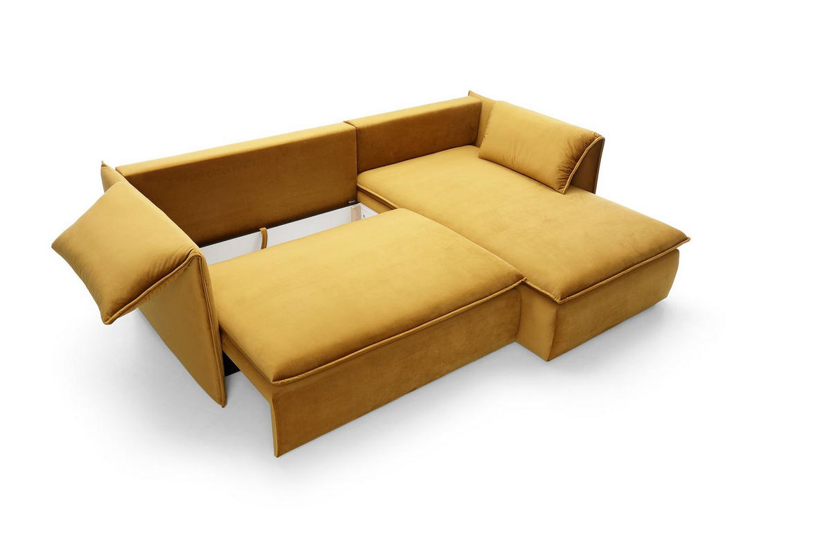 ECKSOFA PREGIO Gelb Plüsch-Stoff mit Schlaffunktion - Gelb, Holz (230/166cm) - MASSENO
