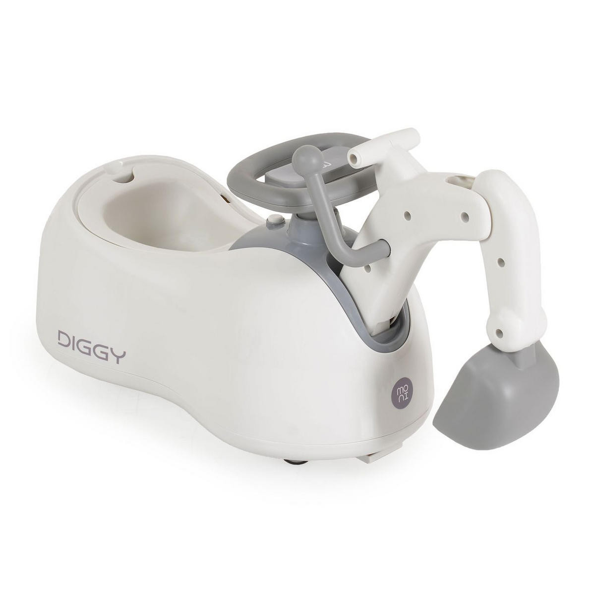 TÖPFCHEN Diggy 4 in 1 weiß Bagger, Schiebeauto, Schaukelspielzeug, Licht, Musik, bis 25 kg - Grau, Kunststoff (30/63cm) - Moni