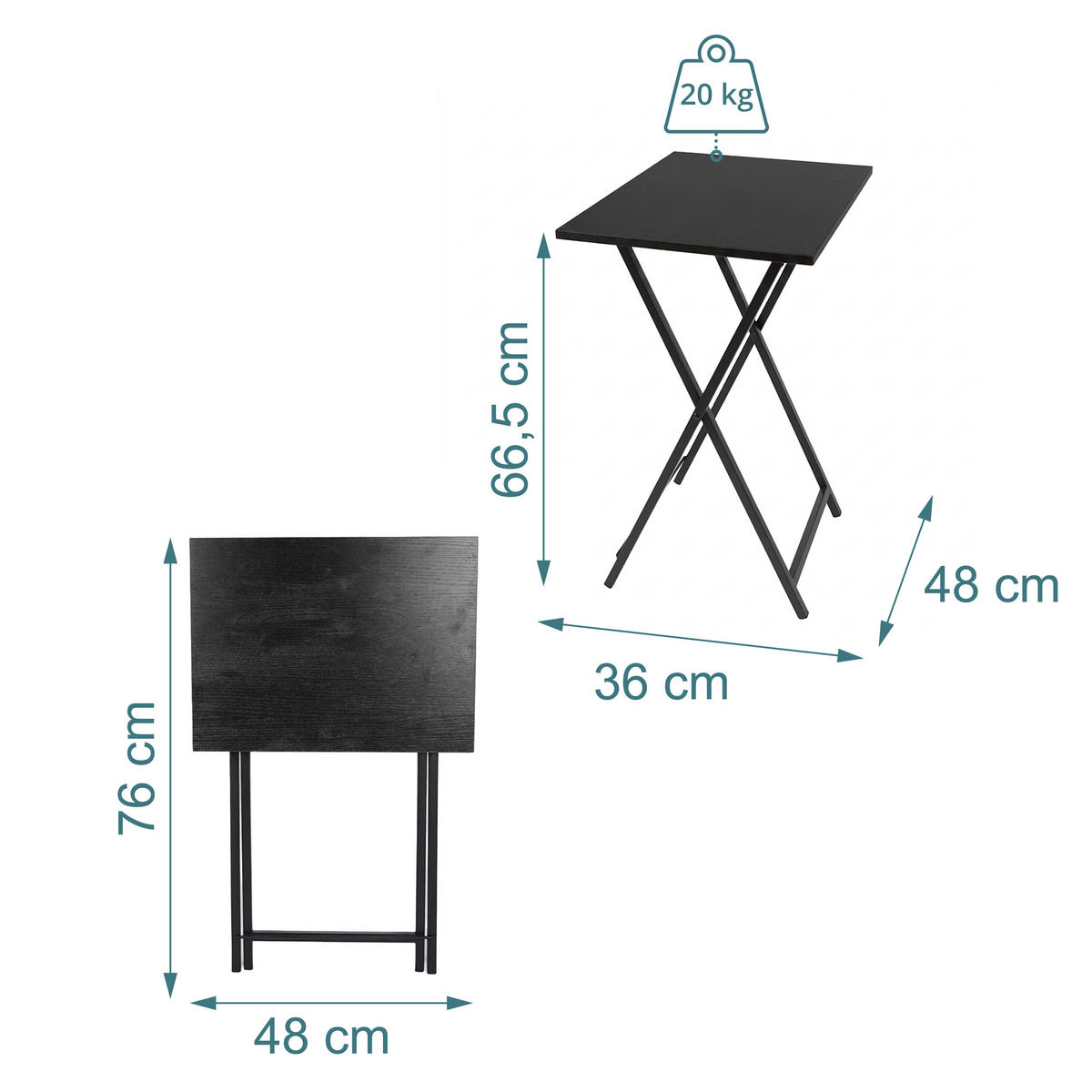 SIDOBORD Svart fällbart 66,5x48x36 cm - Svart, Träbaserade material/Metall (36/48/66.5cm) - Relaxdays