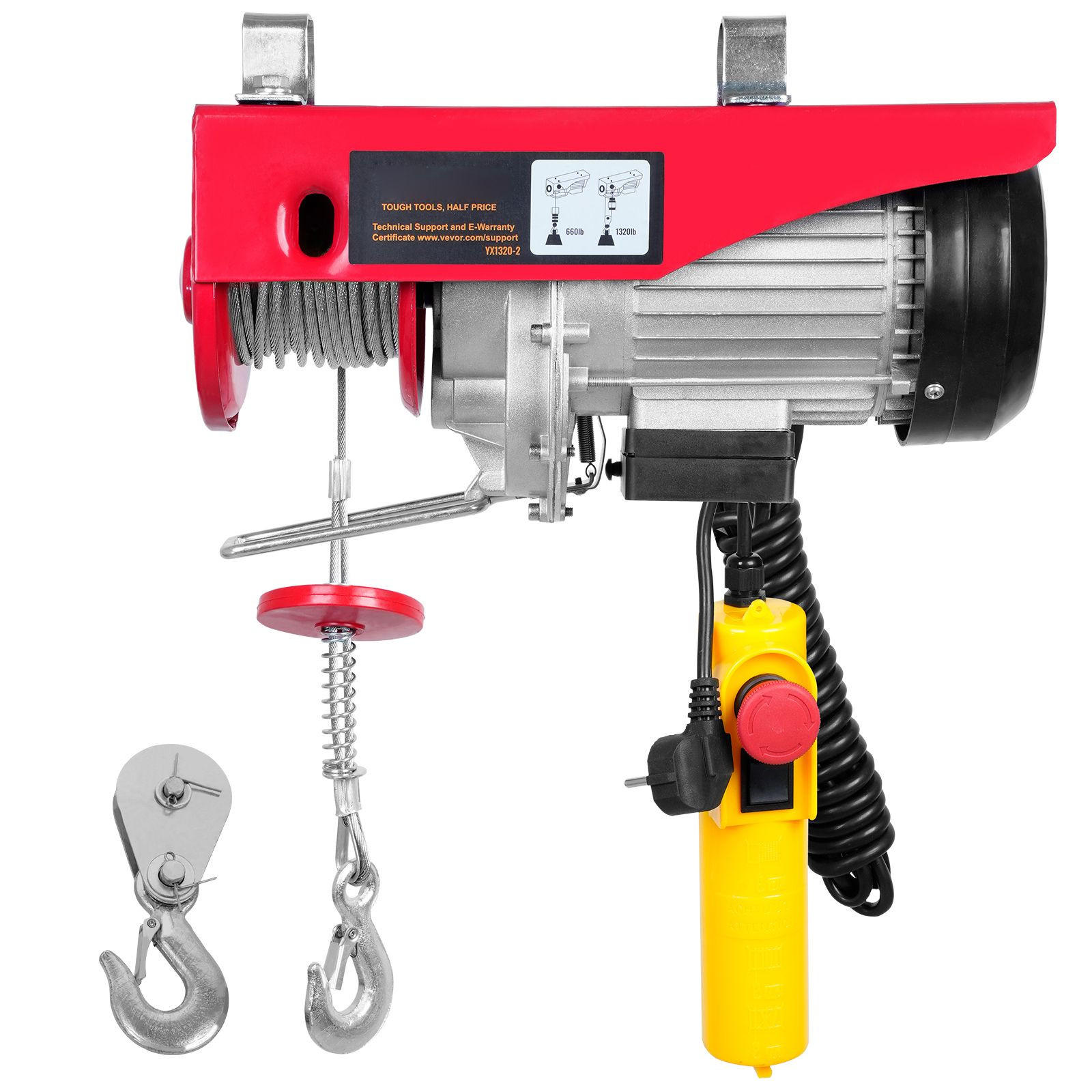 SEIL- UND FLASCHENZÜGE Elektrischer Seilhebezug 598,7kg-1150W 220V mit 427cm Kabelfernbedienung - Rosa, Metall (10/10/10cm) - Raelunyi