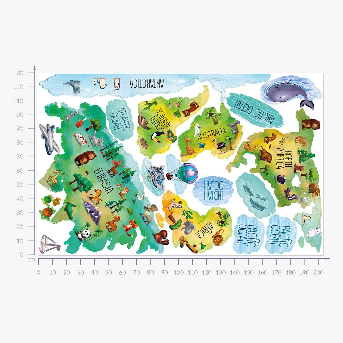 WANDAUFKLEBER 130x203cm - Bunte Weltkarte - Multicolor, Kunststoff (130/203/0.1cm) - Wallfluent