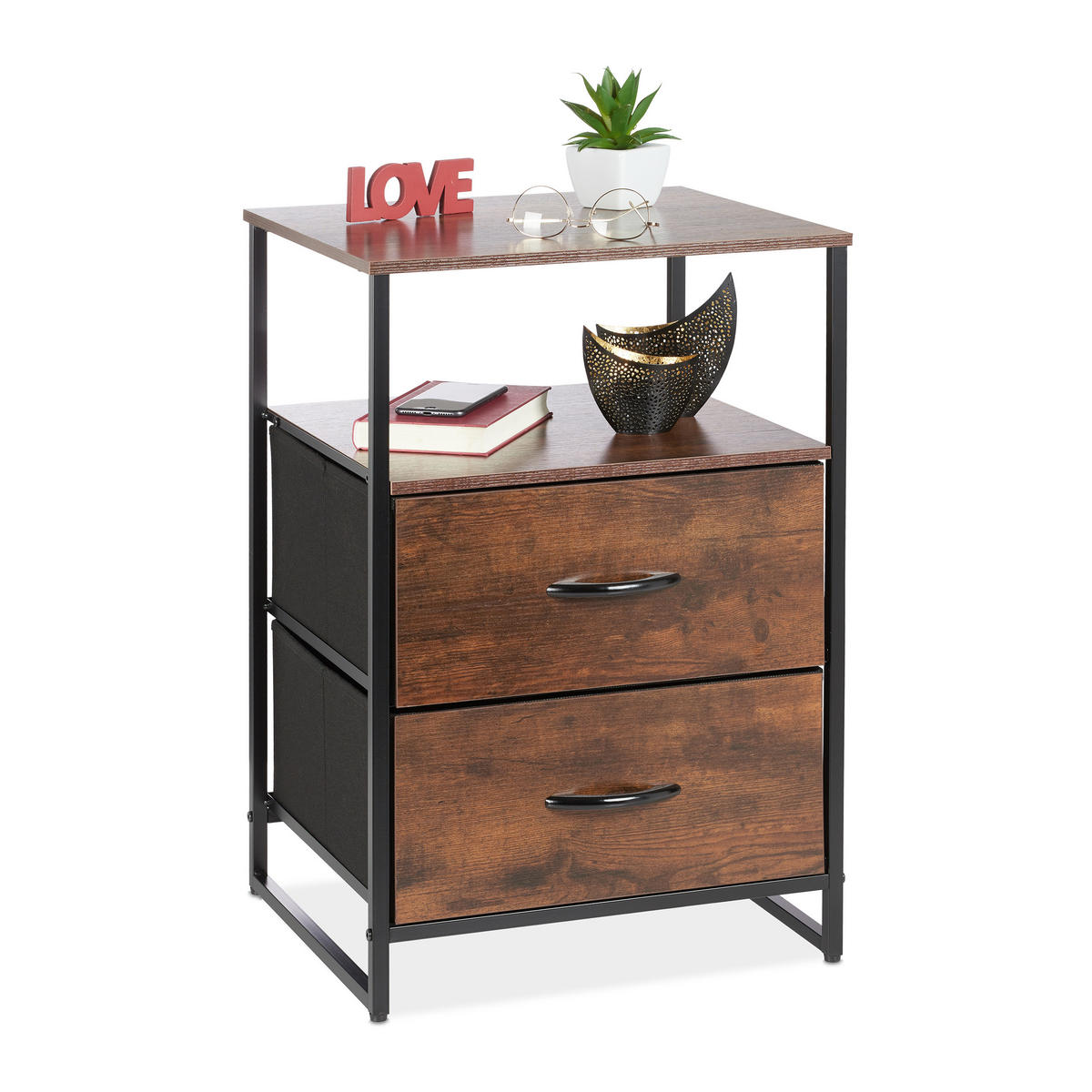NACHTTISCH - Dunkelbraun, Holz/Holzwerkstoff (45/70/40cm) - Relaxdays