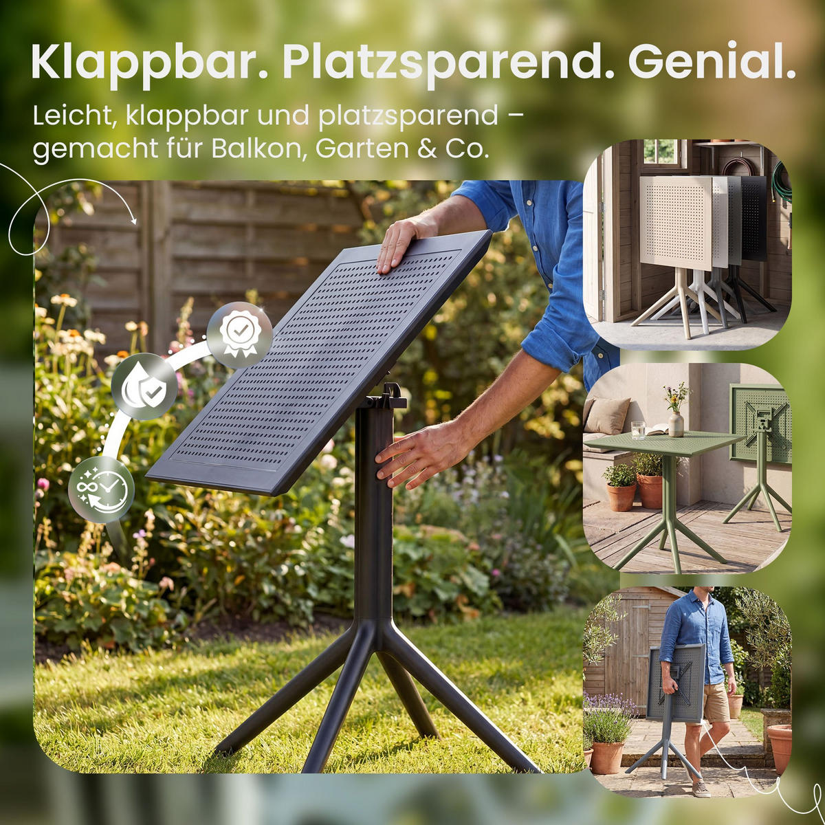 GARTENTISCH eckig 60/60/74 cm Kunststoff Dunkelgrau - Dunkelgrau, Kunststoff (60/60/74cm) - CLP