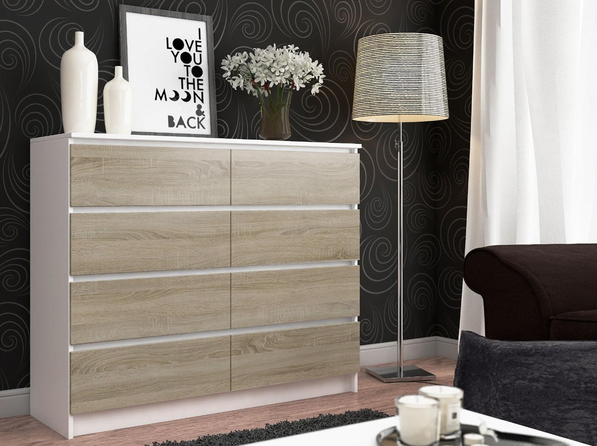 KOMMODE Weiß, Eiche Sonoma 99/120/40 - Weiß, Holzwerkstoff (120/99/40cm) - RAUMHIRSCH FURNITURE